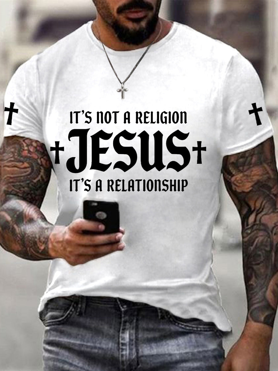 Men's it's not a religion it's a relationship print tee