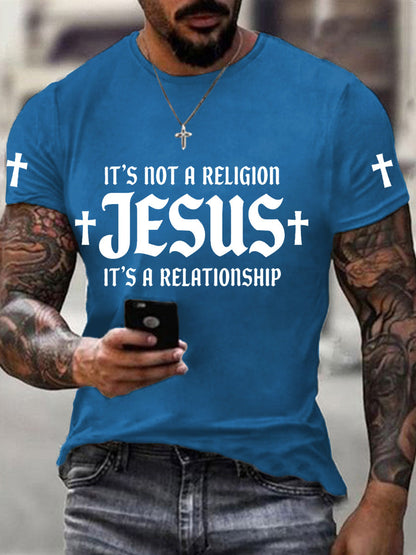 Men's it's not a religion it's a relationship print tee