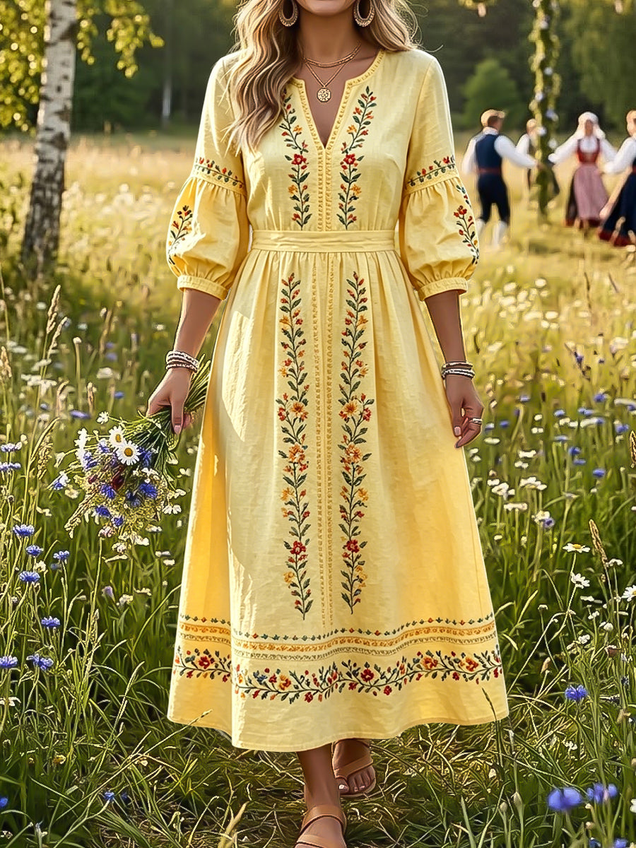 Női retro svéd midsummer virágos etnikai stílusú ruha