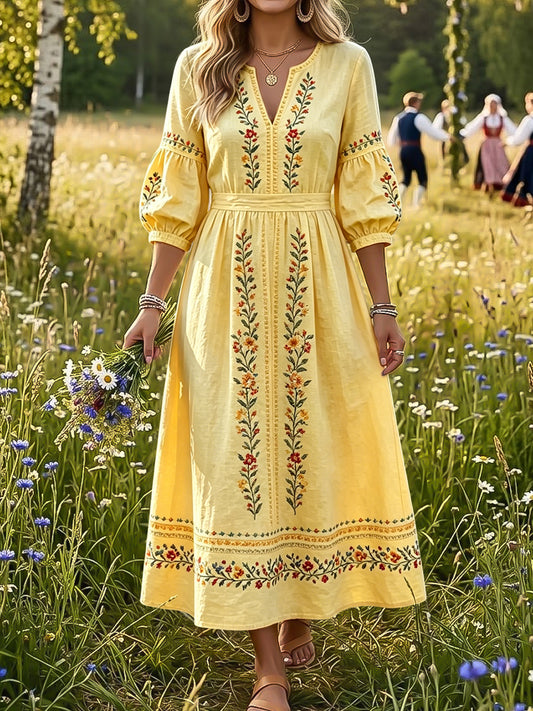 Női retro svéd midsummer virágos etnikai stílusú ruha