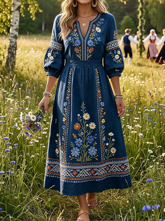 Női vintage stílusú svéd midsummer virágos etnikai ruha