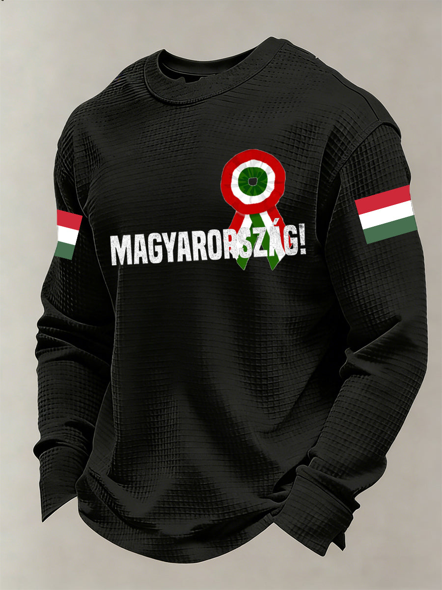 Férfi hosszú ujjú pulóver magyar ihletésű nyomattal
