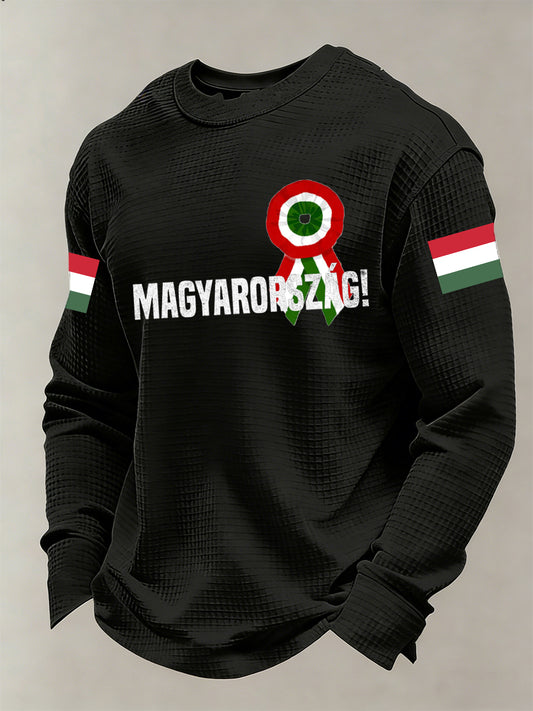 Férfi hosszú ujjú pulóver magyar ihletésű nyomattal