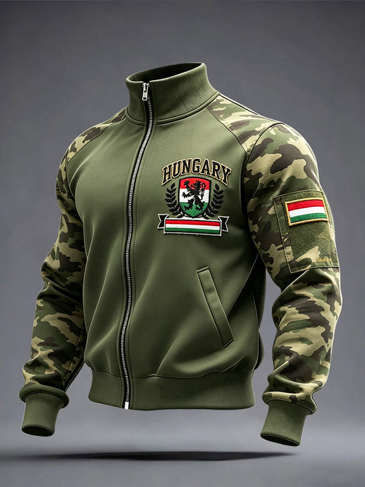 Férfi magyar zászló álcázás patchwork nyomtatás alkalmi zip-up kabát