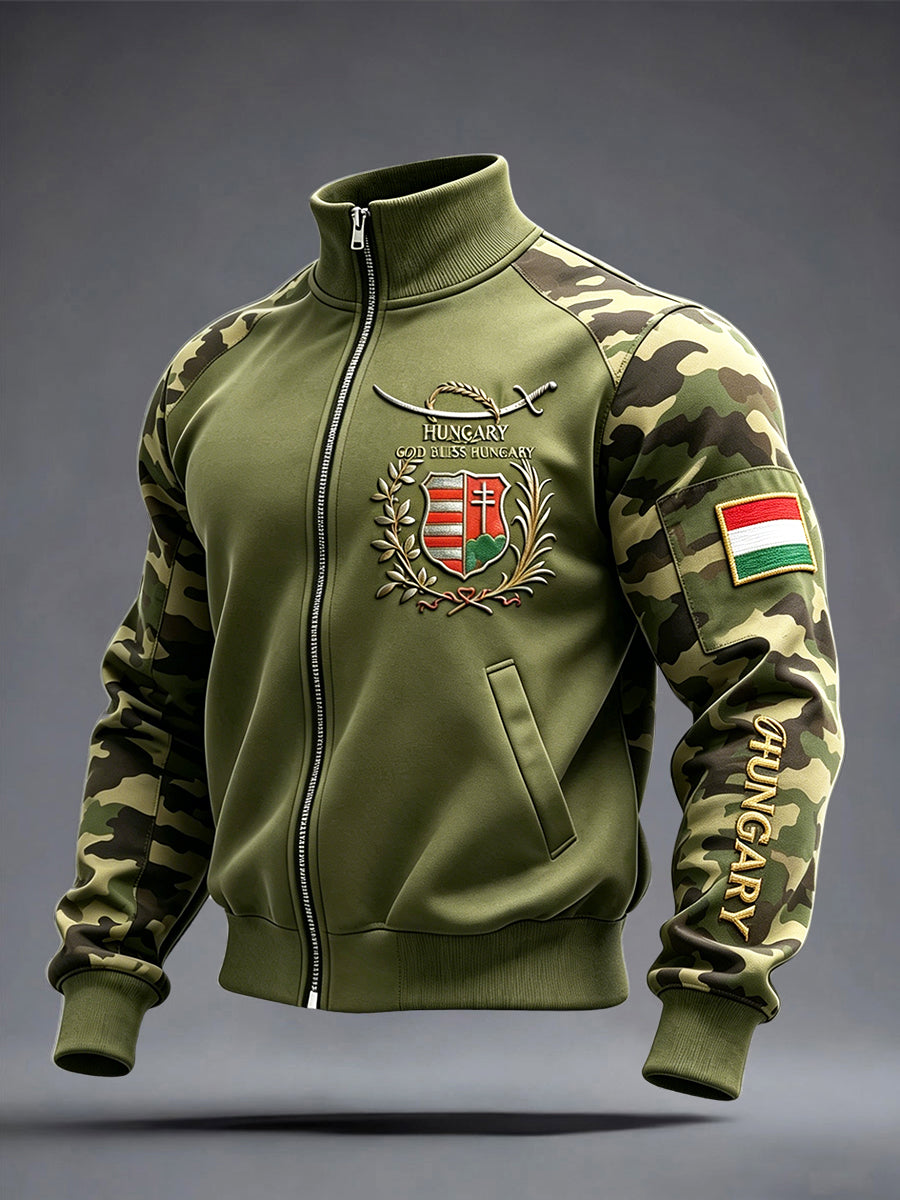 Férfi magyar zászló álcázás patchwork nyomtatás sereg zöld zip-up kabát