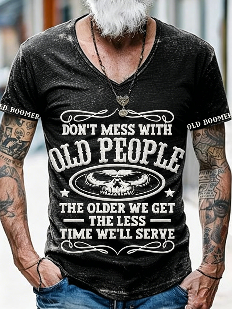 Men's don't piss off régi peopel nyomtatott vintage divat laza rövid ujjú póló