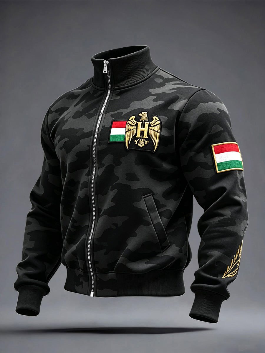 Férfi fekete magyar álcázás nyomtatás zip-up kabát
