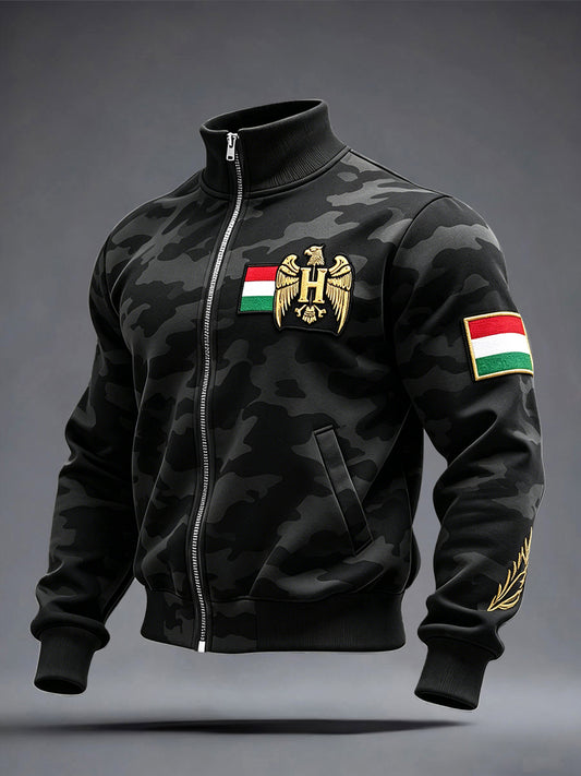 Férfi fekete magyar álcázás nyomtatás zip-up kabát