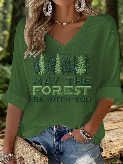Női "May The Forest Be With You" nyomott waffle anyagú póló