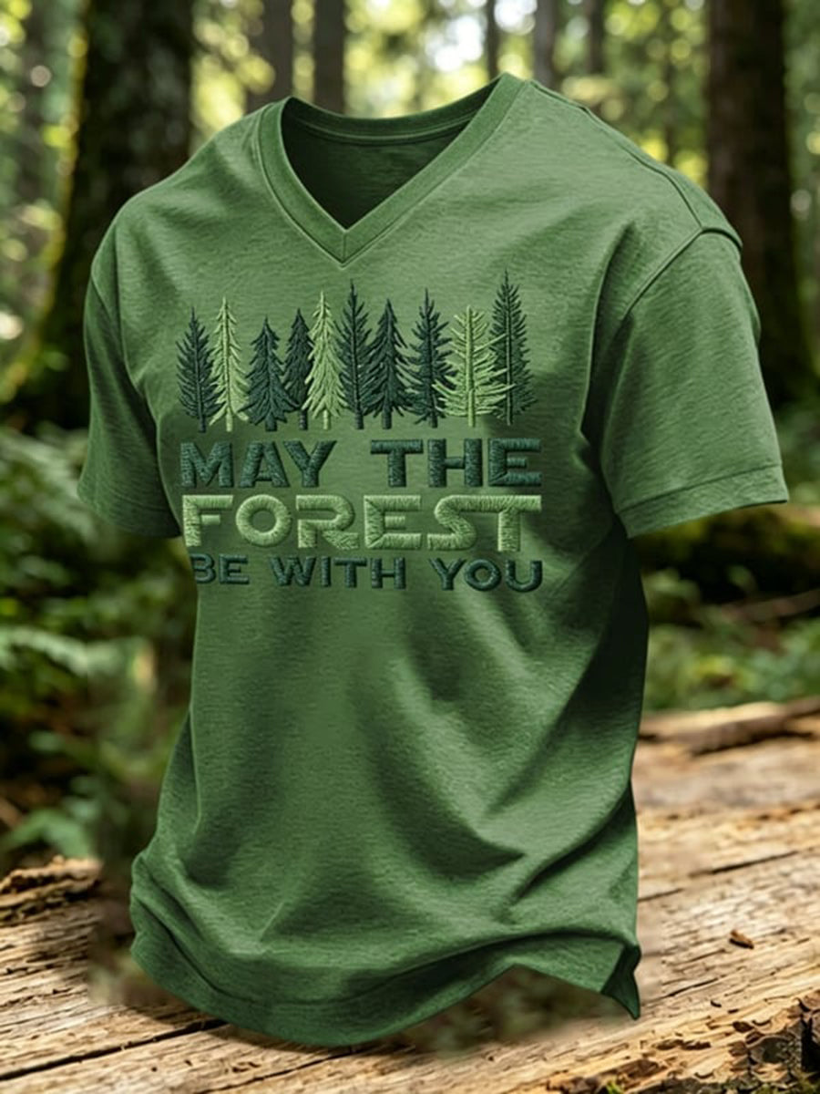 Férfi „May The Forest Be With You” nyomott V-nyakú póló