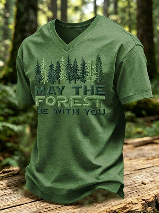 Férfi „May The Forest Be With You” nyomott V-nyakú póló
