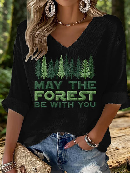 Női "May The Forest Be With You" nyomott waffle anyagú póló