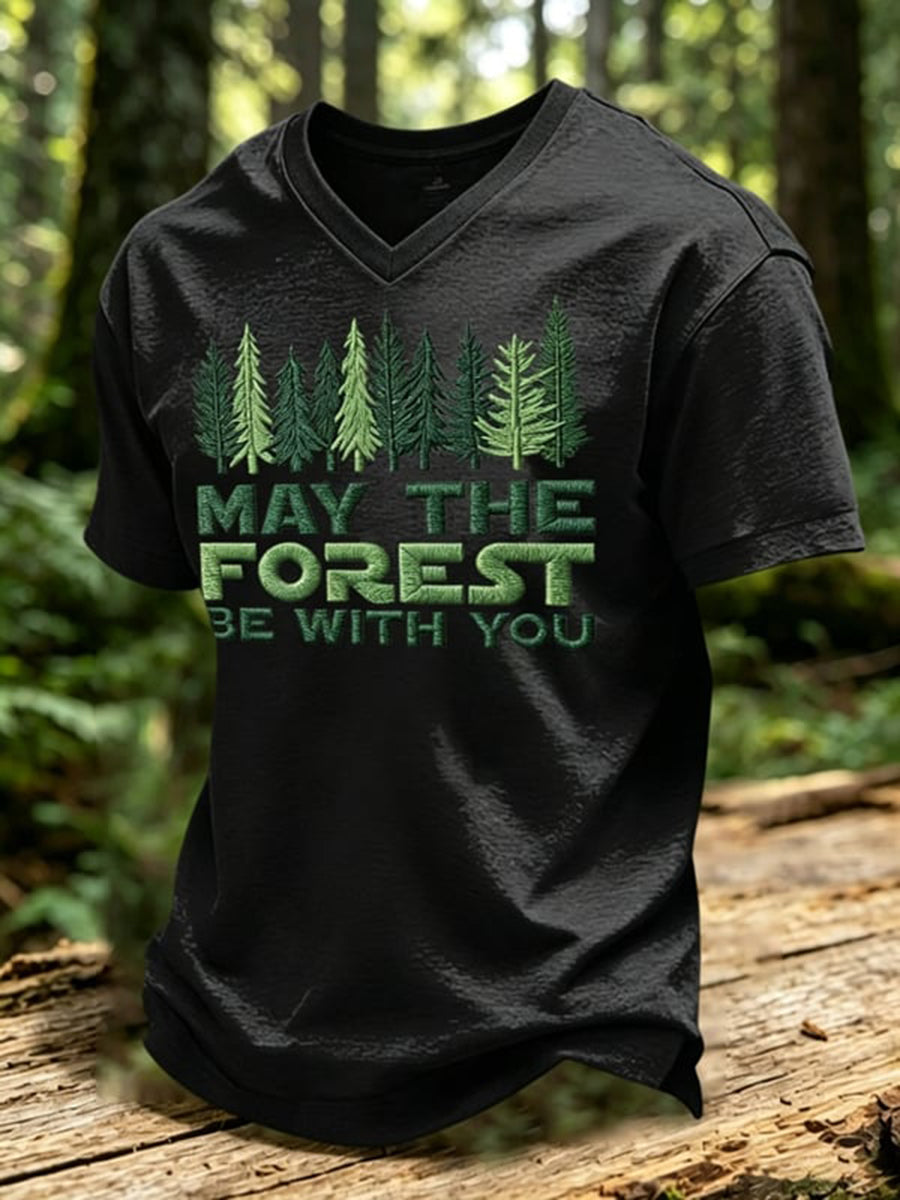 Férfi „May The Forest Be With You” nyomott V-nyakú póló