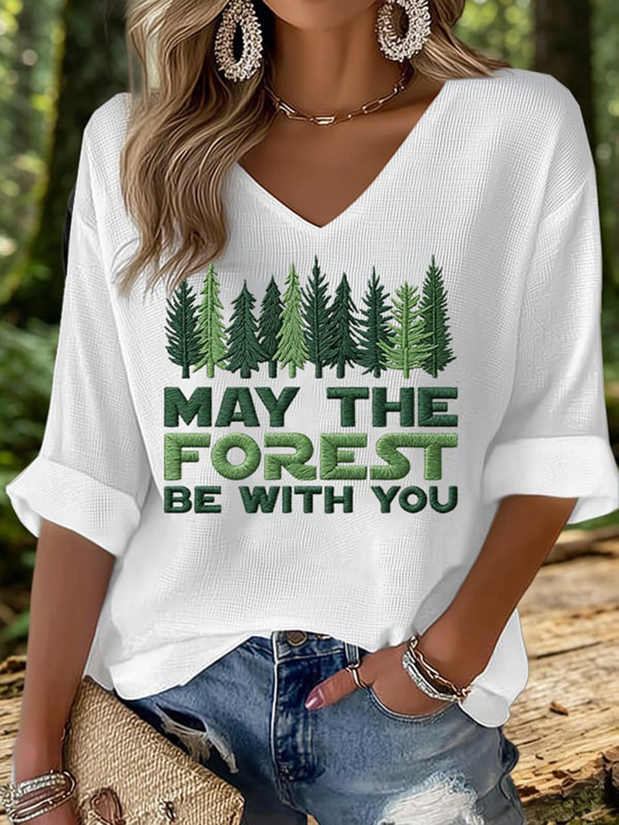 Női "May The Forest Be With You" nyomott waffle anyagú póló