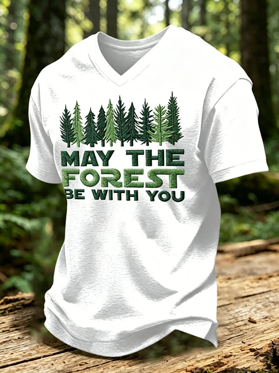 Férfi „May The Forest Be With You” nyomott V-nyakú póló