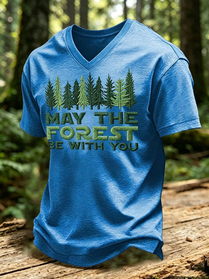 Férfi „May The Forest Be With You” nyomott V-nyakú póló