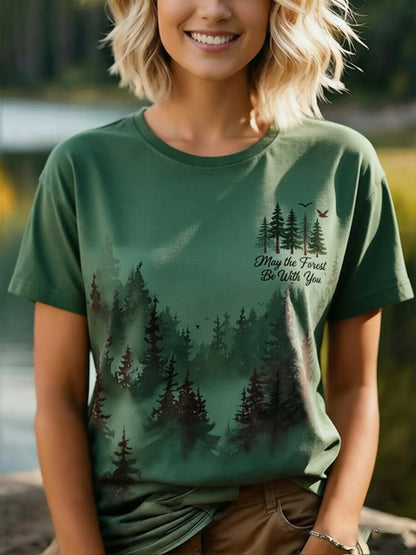 Női „May The Forest Be With You” feliratos alkalmi póló