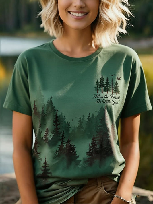 Női „May The Forest Be With You” feliratos alkalmi póló