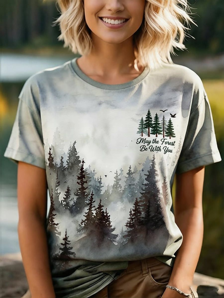Női „May The Forest Be With You” feliratos alkalmi póló