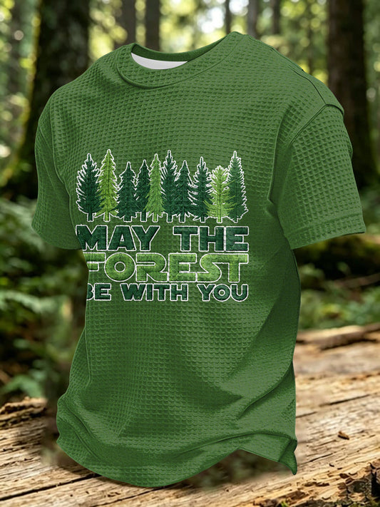 Férfi „May The Forest Be With You” nyomott waffle anyagú póló