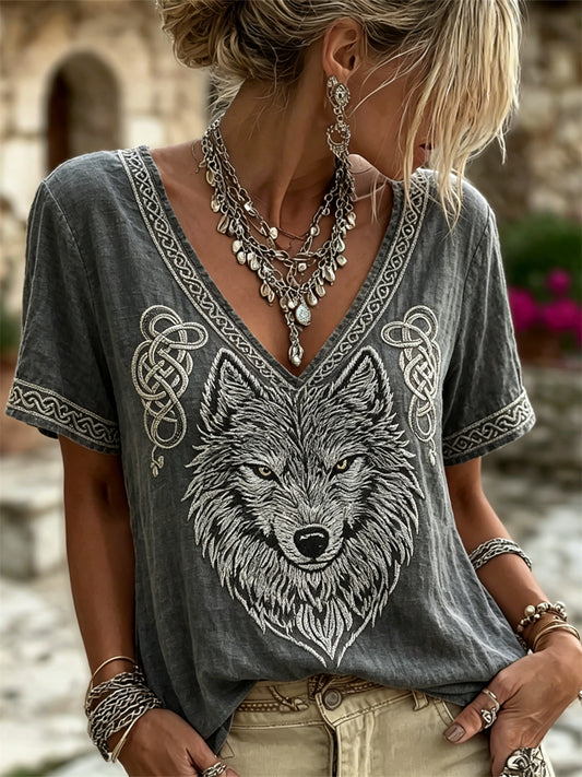 Női viking wolf fenrir kelta csomó nyomtatás vászon póló