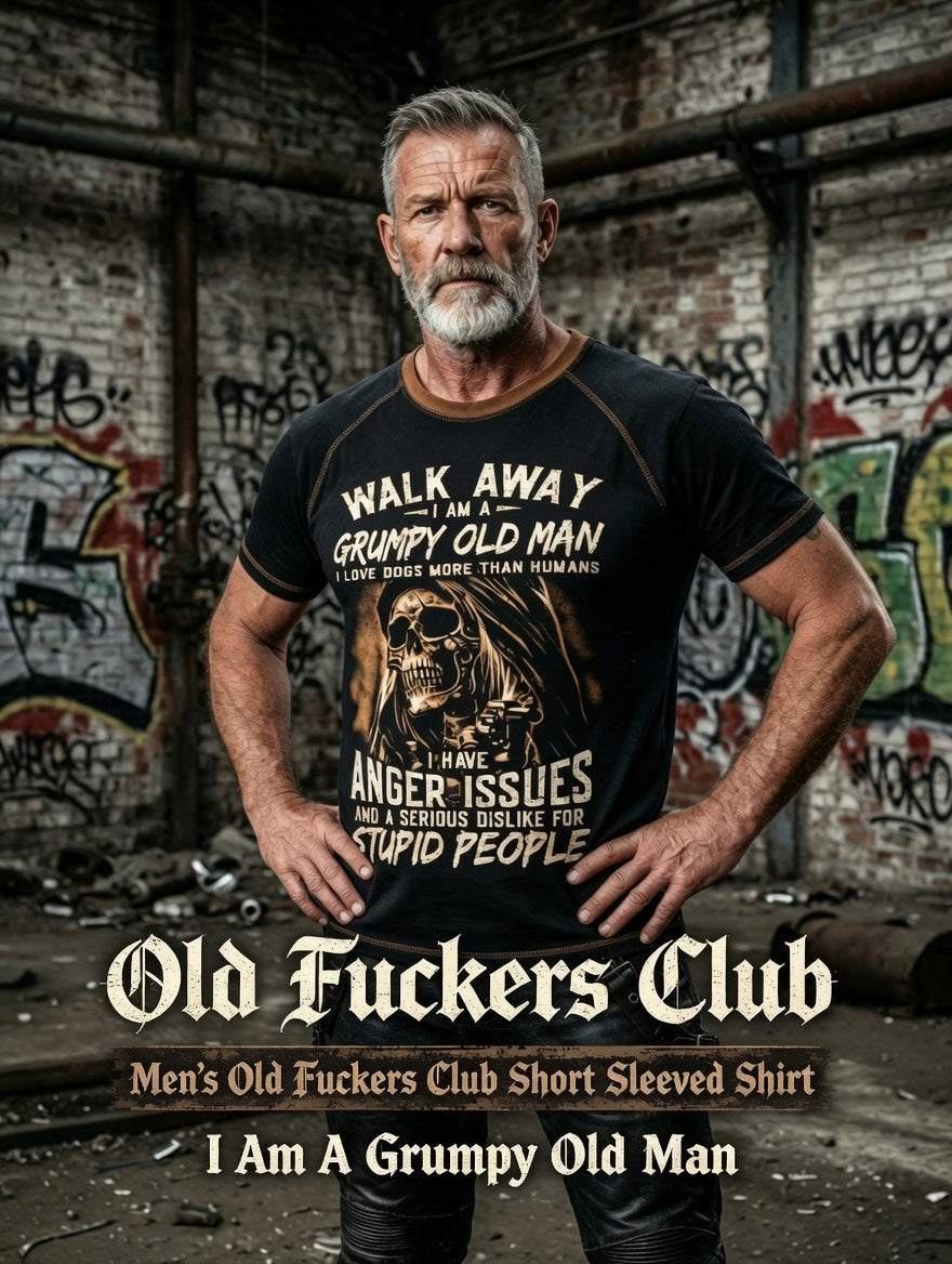 Férfi régi fuckers club nyomtatott vintage divat laza rövid ujjú póló